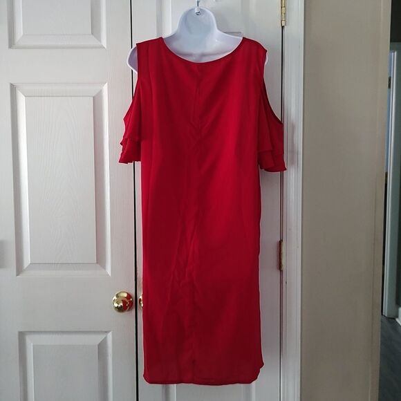 Shein red curve cold shoulder sheer red dress Sz 2XL - Picture 4 of 5
